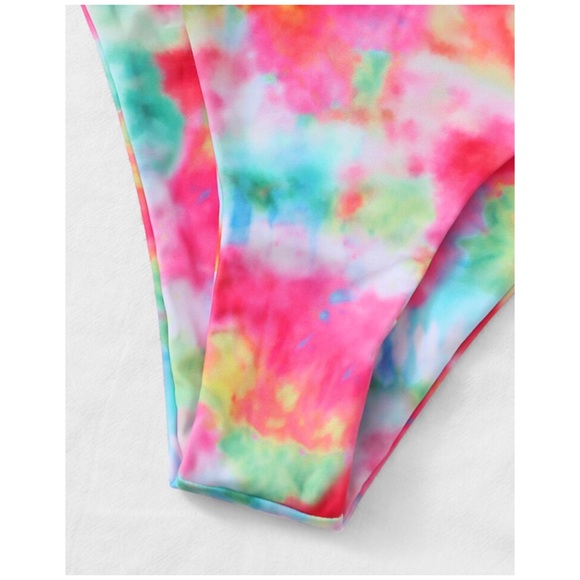 Bright Multi Color Tie Dye Smocked Bandeau Bikini - Picture 3 of 4